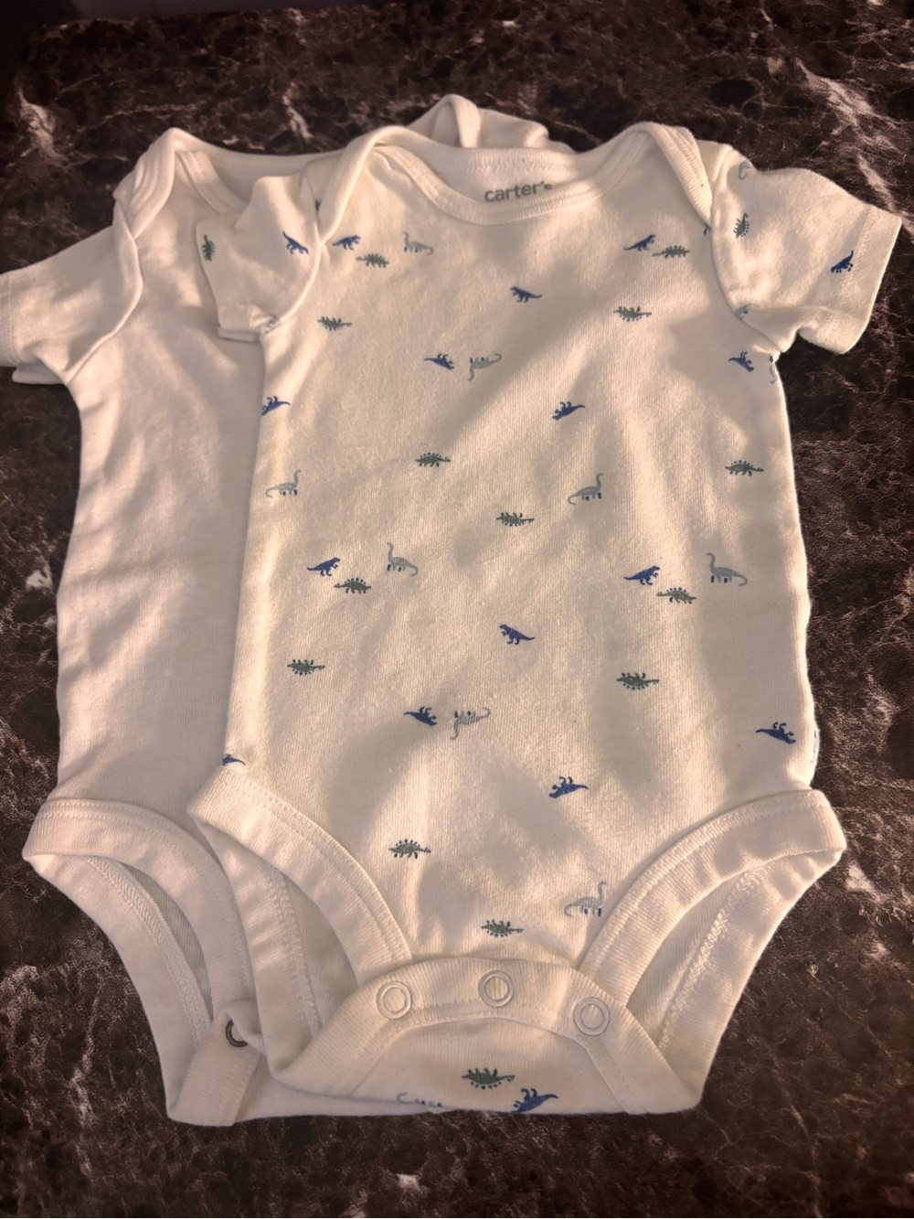 Carter's White Baby One-Piece Bodysuits with Blue and Green Dino Print